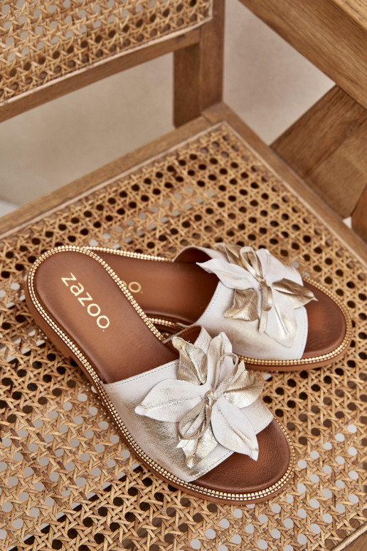 Hausschuhe mit Ornamenten Ermöglichtturleder Zazoo 3667 goldene Farbe Przecierany Hausschuhe mit Ornamenten Ermöglichtturleder Zazoo 3667 goldene Farbe Przecierany