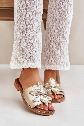 Hausschuhe mit Ornamenten Ermöglichtturleder Zazoo 3667 goldene Farbe