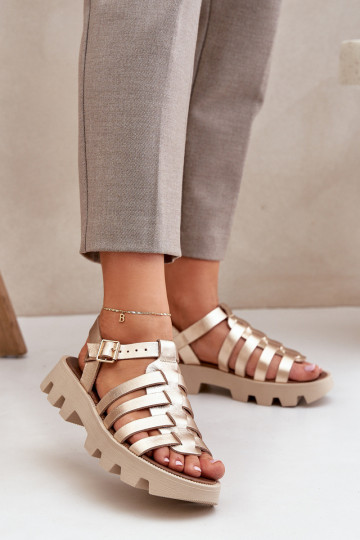 Damensandalen Feminin Zazoo 3695 goldene Farbe 2