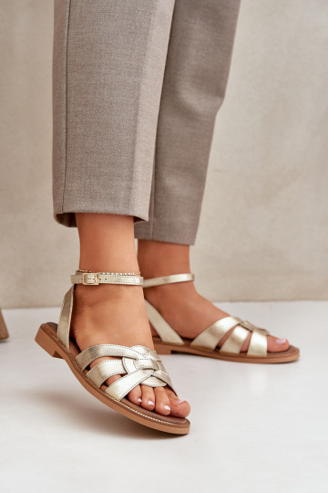 Damensandalen Feminin mit breiten Absätzen Zazoo 3688 goldene Farbe 2