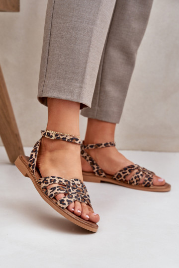 Damensandalen Feminin mit breiten Absätzen mit Leopardenfellmuster Zazoo 3688 braune Farbe 2