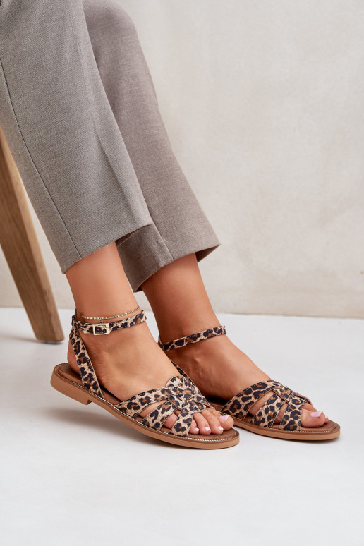 Damensandalen Feminin mit breiten Absätzen mit Leopardenfellmuster Zazoo 3688 braune Farbe Damensandalen Feminin mit breiten Absätzen mit Leopardenfellmuster Zazoo 3688 braune Farbe