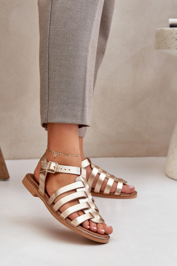 Damensandalen mit breiten Absätzen Zazoo 3686 goldene Farbe 2
