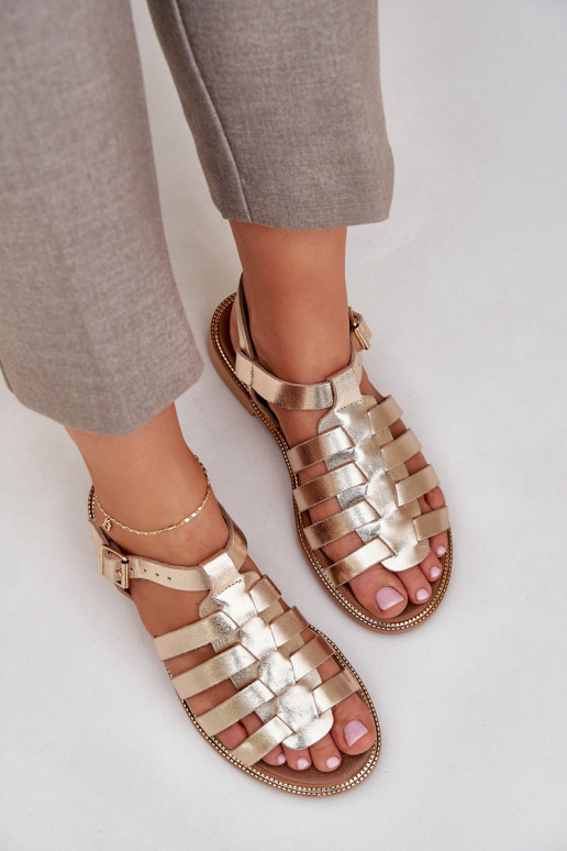 Damensandalen mit breiten Absätzen Zazoo 3686 goldene Farbe Damensandalen mit breiten Absätzen Zazoo 3686 goldene Farbe