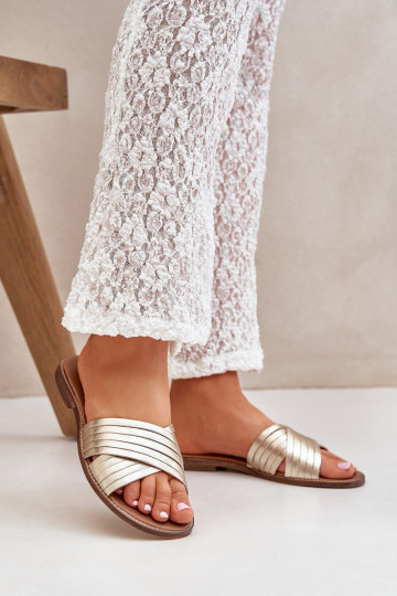 Haut Feminin Hausschuhe LeZuski Shoes 3682 goldene Farbe