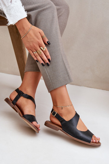 Damensandalen mit Schnallen mit Aufdruck LeZuski 3041 schZuarze Farbe