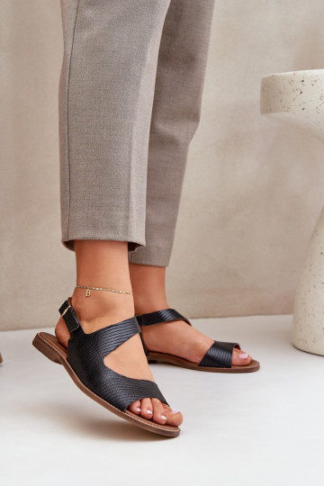 Damensandalen mit Schnallen mit Aufdruck LeZuski 3041 schZuarze Farbe 2