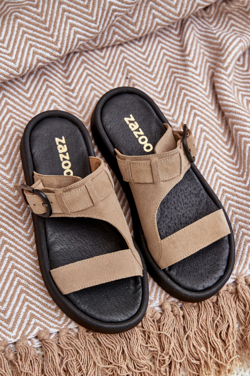 INildleder-Hausschuhe für Damen mit einer Plattform Zazoo 3024 Beige INildleder-Hausschuhe für Damen mit einer Plattform Zazoo 3024 Beige