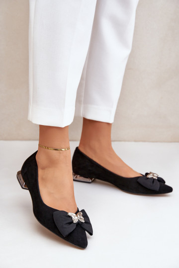 Eleganter Stil Ballerinas aus INildleder Feminin mit Bändern Laura Messi 2893 schZuarze Farbe 2