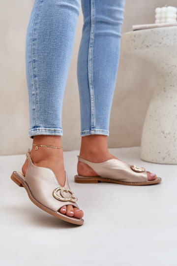 Damensandalen mit breiten Absätzen mit Ornamenten Laura Messi 2865 goldene Farbe 2