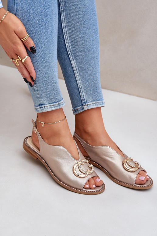 Damensandalen mit breiten Absätzen mit Ornamenten Laura Messi 2865 goldene Farbe Damensandalen mit breiten Absätzen mit Ornamenten Laura Messi 2865 goldene Farbe