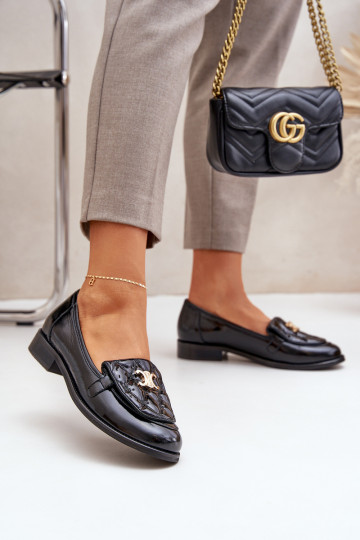 Haut Lackierte Mokassins mit goldenen Details Laura Messi 2927 schZuarze Farbe