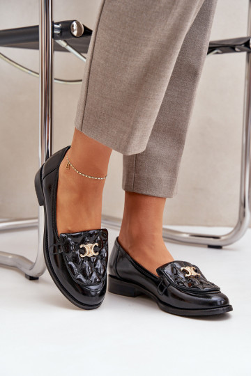 Haut Lackierte Mokassins mit goldenen Details Laura Messi 2927 schZuarze Farbe 2
