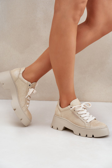 Sneakers Stilvollllschuhe Turnschuhe mit einer Plattform CheBello 4632 goldene Farbe