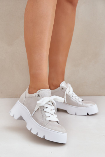 Sneakers Stilvollllschuhe Turnschuhe mit einer Plattform CheBello 4632 Silberfarbe 2