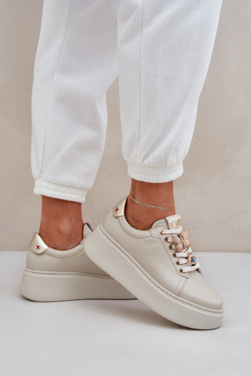 Feminin Haut Sneakers Stilvollllschuhe mit einer Plattform mit schönen Details CheBello 4292 elfenbeinfarbe 2
