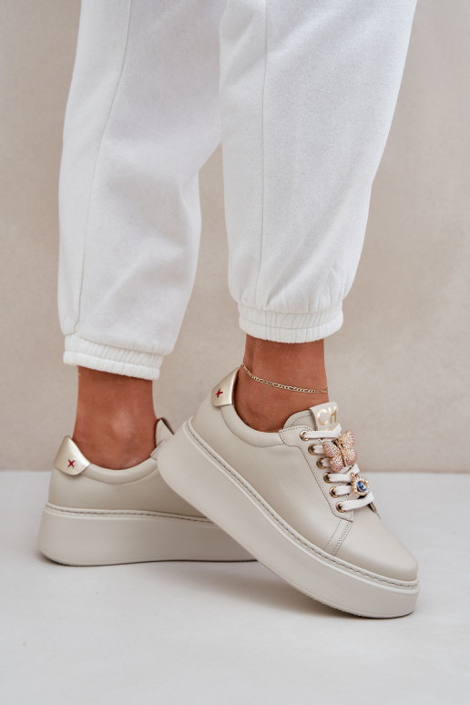 Feminin Haut Sneakers Stilvollllschuhe mit einer Plattform mit schönen Details CheBello 4292 elfenbeinfarbe Feminin Haut Sneakers Stilvollllschuhe mit einer Plattform mit schönen Details CheBello 4292 elfenbeinfarbe