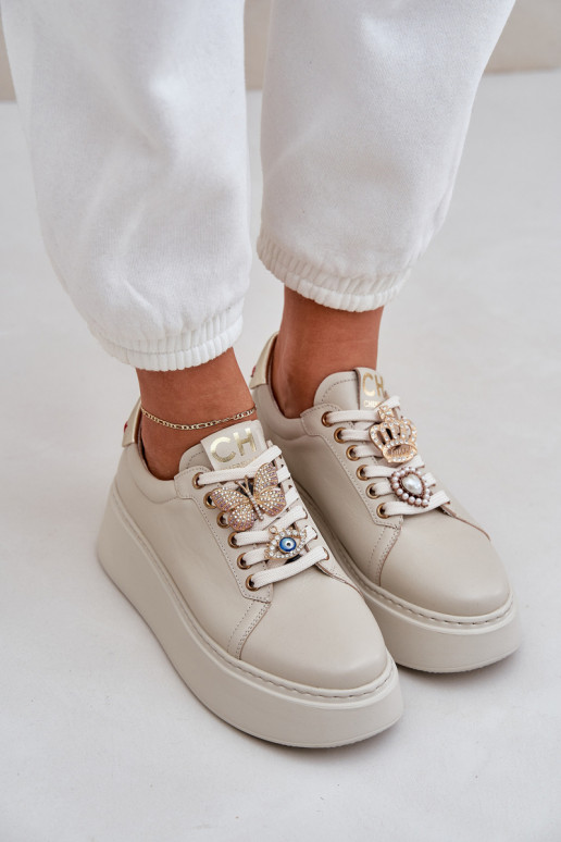Feminin Haut Sneakers Stilvollllschuhe mit einer Plattform mit schönen Details CheBello 4292 elfenbeinfarbe Feminin Haut Sneakers Stilvollllschuhe mit einer Plattform mit schönen Details CheBello 4292 elfenbeinfarbe