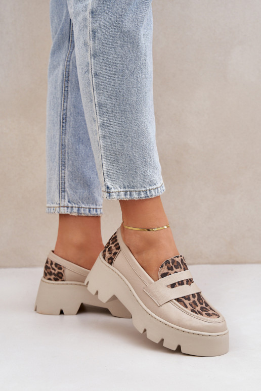 Haut Plateau-Mokassins für Damen Und flache Absätze mit Leopardenfellmuster Zazoo 20191 elfenbeinfarbe Haut Plateau-Mokassins für Damen Und flache Absätze mit Leopardenfellmuster Zazoo 20191 elfenbeinfarbe