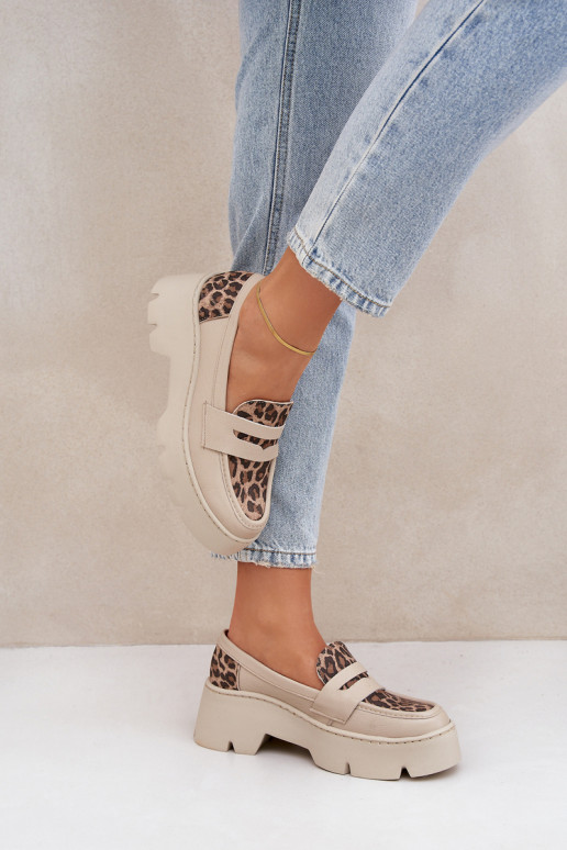 Haut Plateau-Mokassins für Damen Und flache Absätze mit Leopardenfellmuster Zazoo 20191 elfenbeinfarbe Haut Plateau-Mokassins für Damen Und flache Absätze mit Leopardenfellmuster Zazoo 20191 elfenbeinfarbe