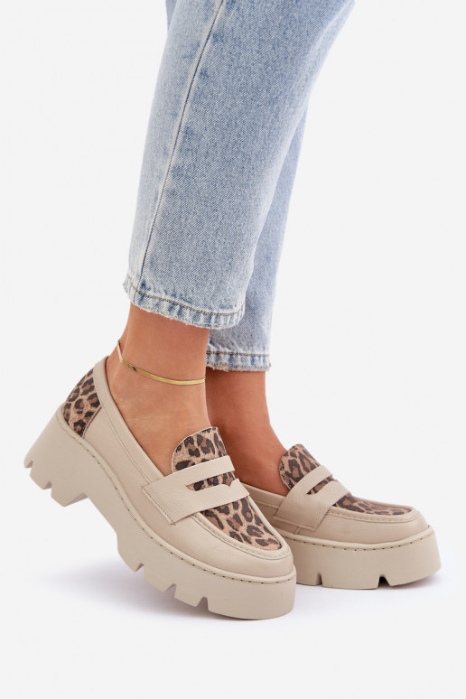 Haut Plateau-Mokassins für Damen Und flache Absätze mit Leopardenfellmuster Zazoo 20191 elfenbeinfarbe Haut Plateau-Mokassins für Damen Und flache Absätze mit Leopardenfellmuster Zazoo 20191 elfenbeinfarbe