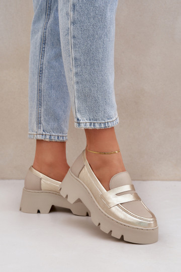 Haut Plateau-Mokassins für Damen Und flache Absätze Zazoo 20191 goldene Farbe