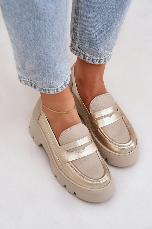 Haut Plateau-Mokassins für Damen Und flache Absätze Zazoo 20191 goldene Farbe Haut Plateau-Mokassins für Damen Und flache Absätze Zazoo 20191 goldene Farbe