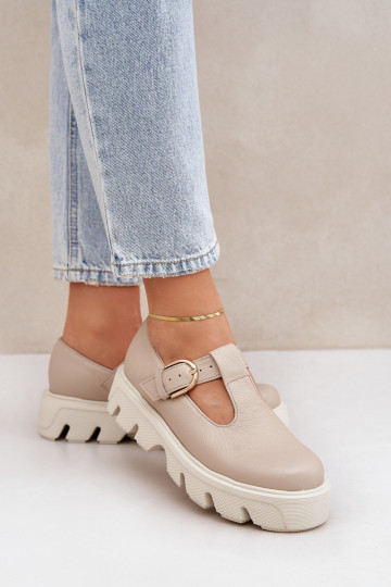Leder Schuhe mit Schnallen Zazoo 20183 sandfarben 2