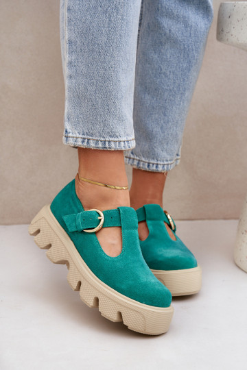 aus INildleder Schuhe mit Schnallen Zazoo 20183 grüne Farbe