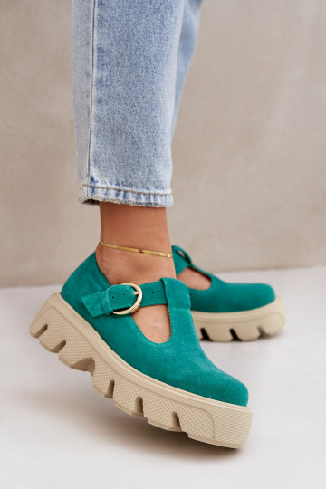 aus INildleder Schuhe mit Schnallen Zazoo 20183 grüne Farbe 2