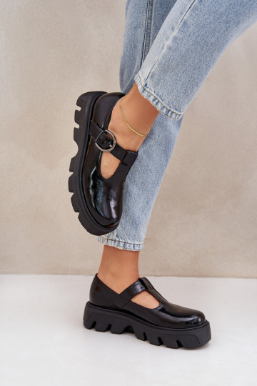 mit Lackeffekt Haut Schuhe mit Schnallen Zazoo 20183 schZuarze Farbe