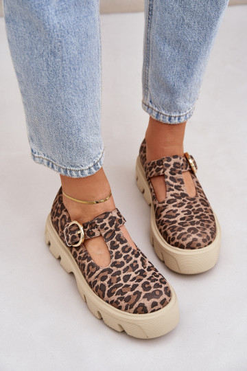 aus INildleder Schuhe mit Schnallen mit Leopardenfellmuster Zazoo 20183 braune Farbe
