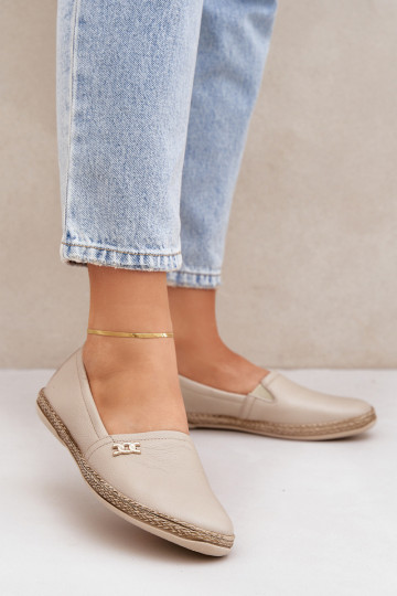 Eleganter Stil Espadrilles aus Leder Feminin Zazoo 10177 Beige 2