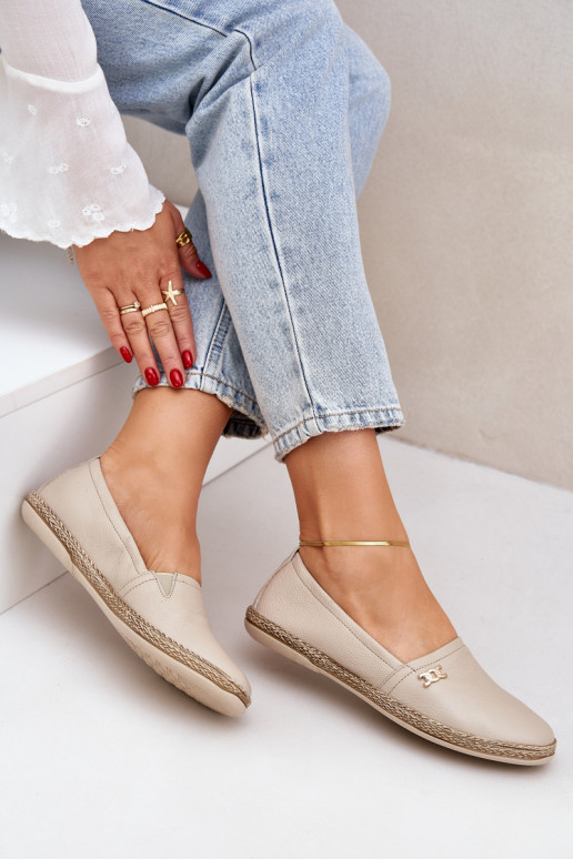 Eleganter Stil Espadrilles aus Leder Feminin Zazoo 10177 Beige Eleganter Stil Espadrilles aus Leder Feminin Zazoo 10177 Beige