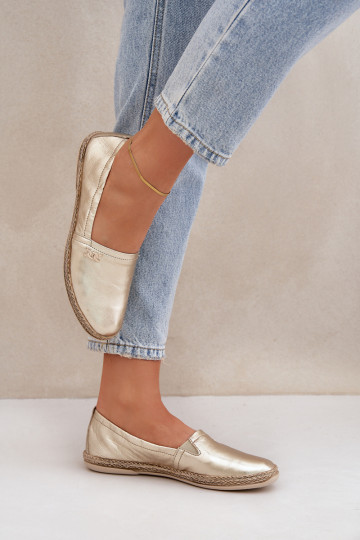 Eleganter Stil Espadrilles aus Leder Feminin Zazoo 10177 goldene Farbe