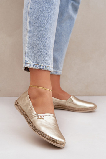 Eleganter Stil Espadrilles aus Leder Feminin Zazoo 10177 goldene Farbe 2