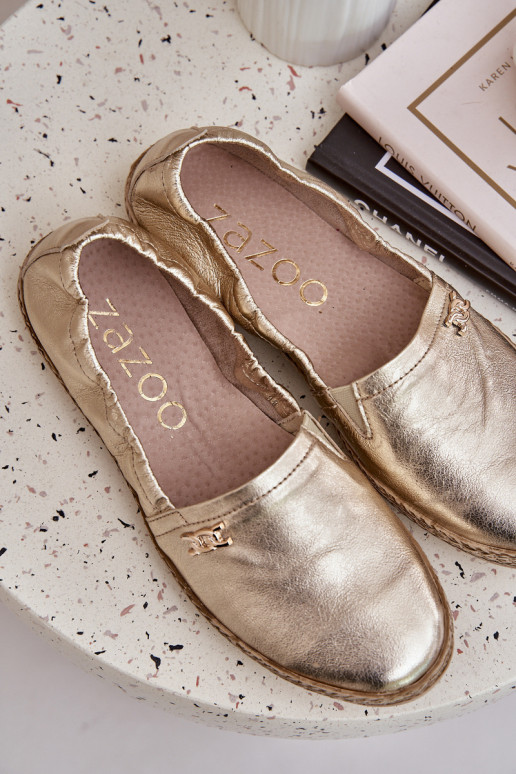 Eleganter Stil Espadrilles aus Leder Feminin Zazoo 10177 goldene Farbe Eleganter Stil Espadrilles aus Leder Feminin Zazoo 10177 goldene Farbe