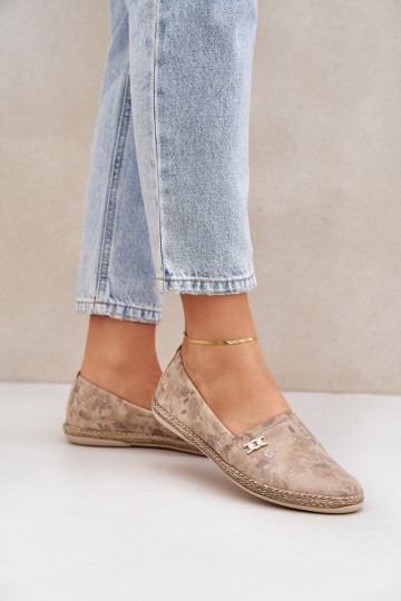 Eleganter Stil Espadrilles aus INildleder mit Blumen Feminin Zazoo 10177 Beige