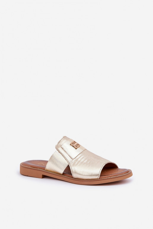 Eleganter Stil Hausschuhe Aus Ermöglichtturleder mit breiten Absätzen Zazoo 40423 goldene Farbe Eleganter Stil Hausschuhe Aus Ermöglichtturleder mit breiten Absätzen Zazoo 40423 goldene Farbe