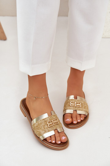 Lederpantoletten mit dekorativen Details und Flechtmuster Zazoo 40426 in Gold