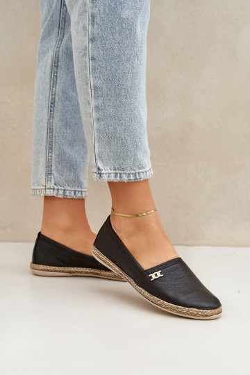 Eleganter Stil Espadrilles aus Leder Feminin Zazoo 10177 schZuarze Farbe
