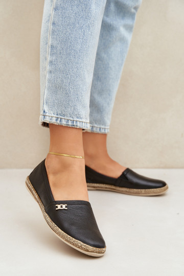 Eleganter Stil Espadrilles aus Leder Feminin Zazoo 10177 schZuarze Farbe 2