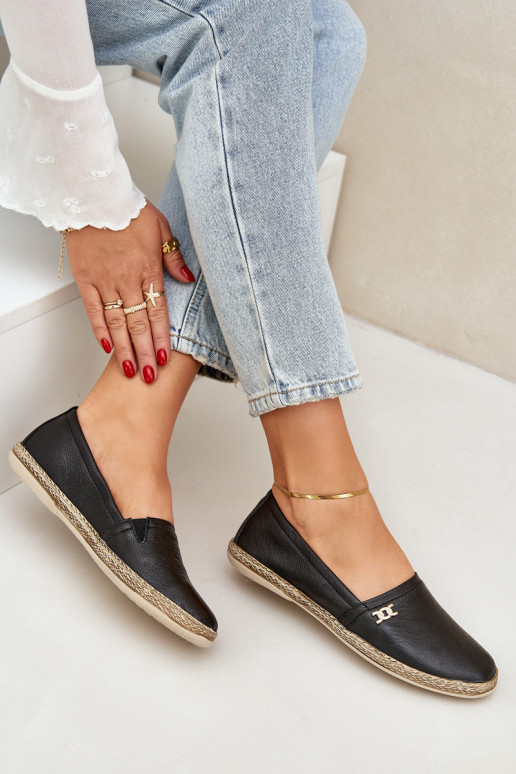 Eleganter Stil Espadrilles aus Leder Feminin Zazoo 10177 schZuarze Farbe