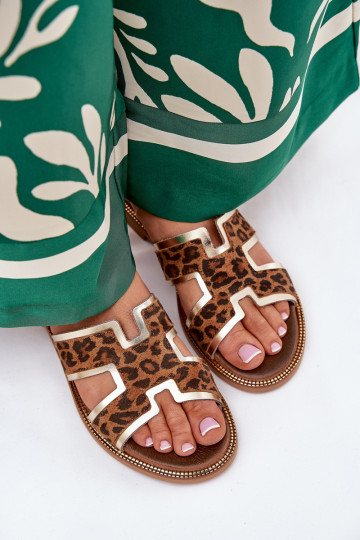Leder-Pantoletten mit Leopardenfellmuster Zazoo 40383 in Braun