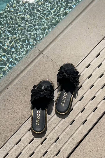 Zazoo 40381 Damen Leder-Pantoletten mit breiten Absätzen in Schwarz 2