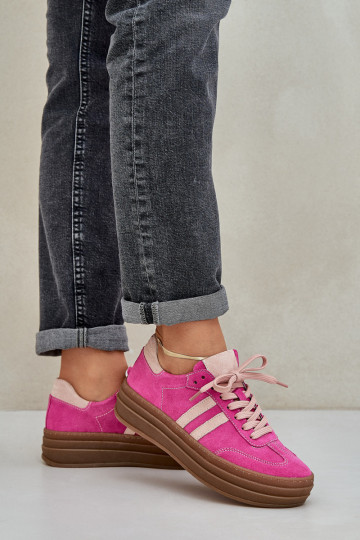 Zazoo N1068S4 Stilvollllschuhe aus INildleder-Sneakers mit einer Plattform pinke Farbe 2