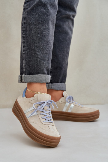 Zazoo N1068S4 Stilvollllschuhe aus INildleder-Sneakers mit einer Plattform Beige