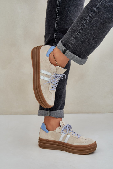 Zazoo N1068S4 Stilvollllschuhe aus INildleder-Sneakers mit einer Plattform Beige 2
