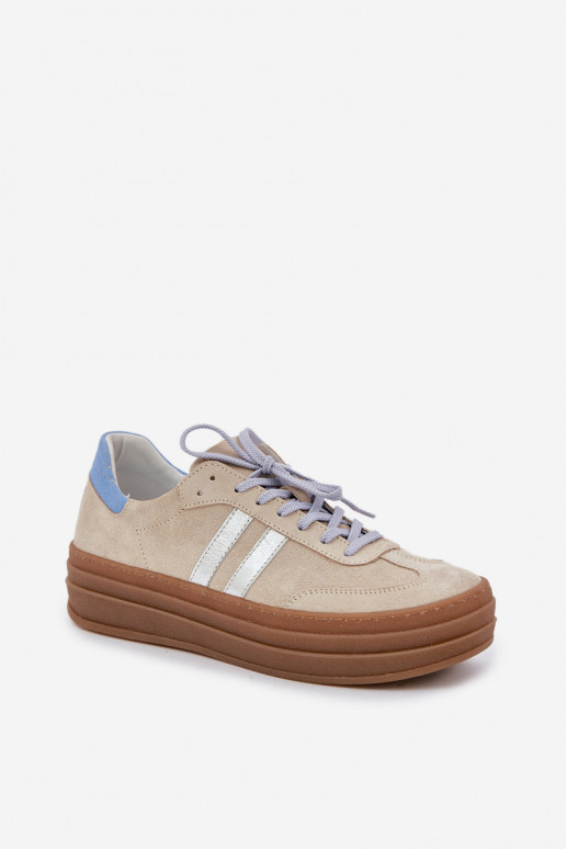 Zazoo N1068S4 Stilvollllschuhe aus INildleder-Sneakers mit einer Plattform Beige Zazoo N1068S4 Stilvollllschuhe aus INildleder-Sneakers mit einer Plattform Beige