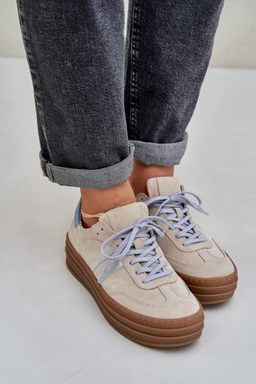 Zazoo N1068S4 Stilvollllschuhe aus INildleder-Sneakers mit einer Plattform Beige Zazoo N1068S4 Stilvollllschuhe aus INildleder-Sneakers mit einer Plattform Beige